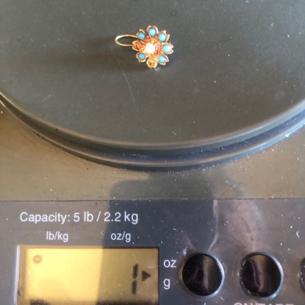 Single 14k Gold Earring Turquoise Pearl - Picture 6 of 6